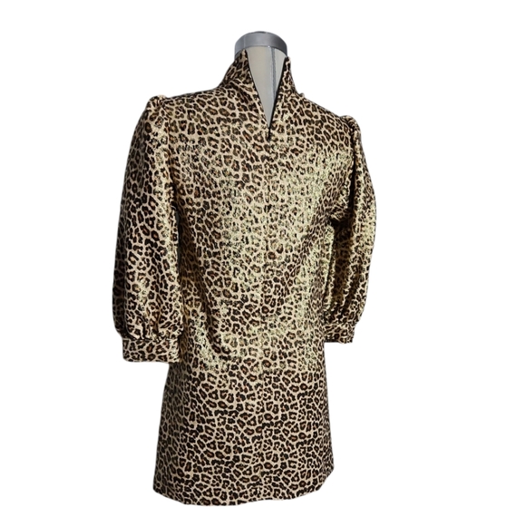 NEW ZARA Luxury  Leopard with Gold Metallic and Brown Dress Size XSl - Picture 6 of 17